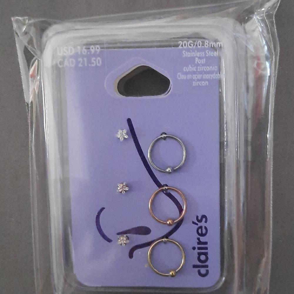 Mixed Metal 20G Star Stud & Hoop Nose Rings